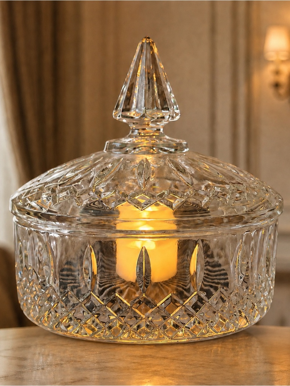 Vintage Indiana Glass Princess Clear Covered Candy Dish Fairy Lamp